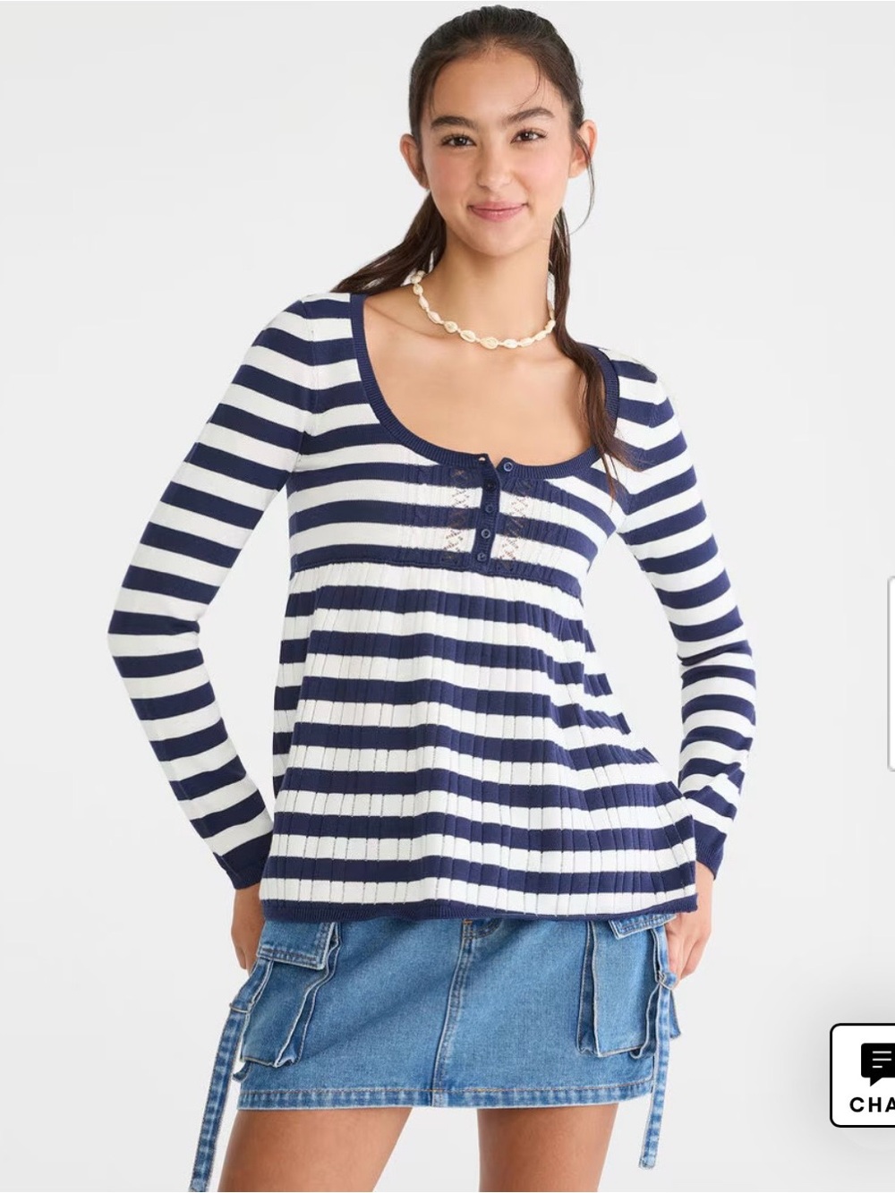 NWT Aeropostale babydoll Henley sweater scoop neck Bella Swan striped M
